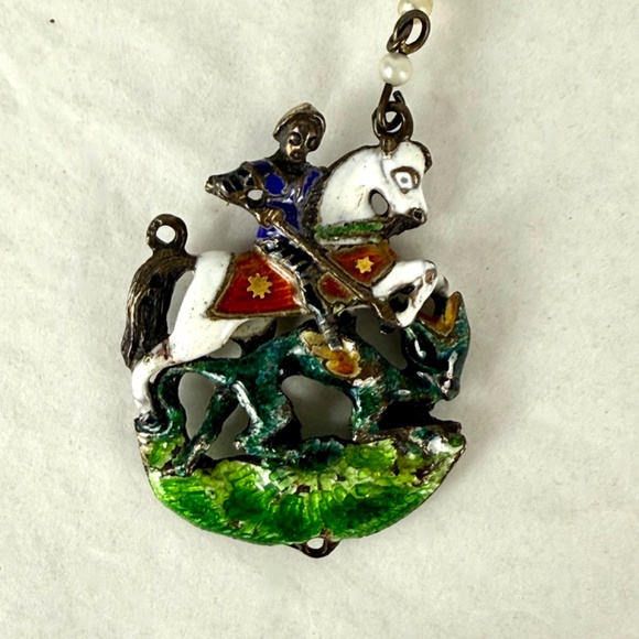 Antique Austro-Hungarian Pendent Silver w Colorful Enamel St George and Dragon - Picture 3 of 6